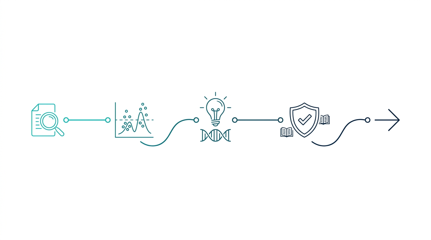 Our method in five steps: study the project, analyze, interpret, stress-test, deliver the read